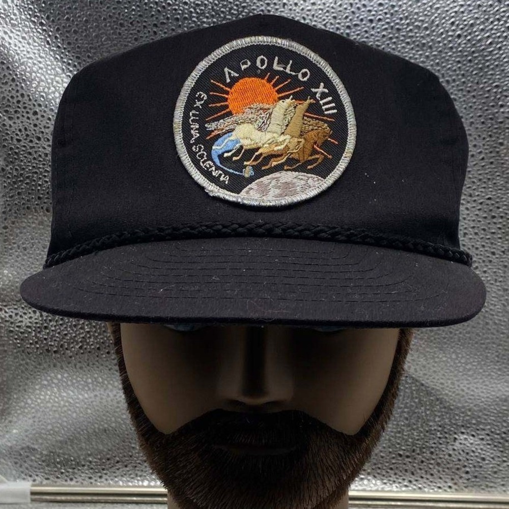 VTG Apollo XIII Men Black Snapback Hat NASA Space Mission Patch Nissin Cap